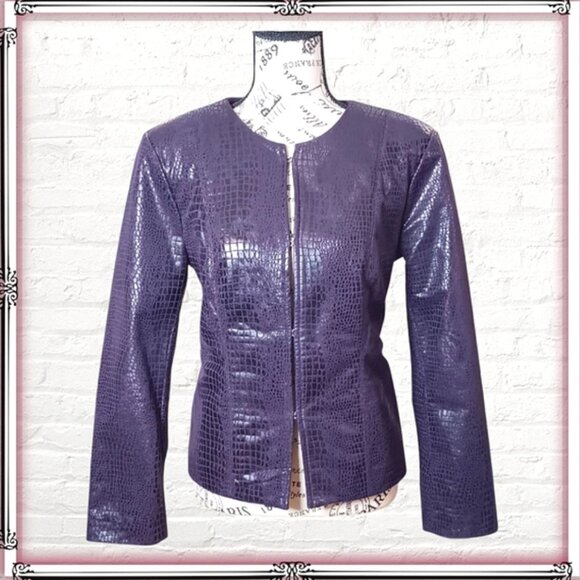 Vntg Kim Rogers Purple Snakeskin Leather Jacket - Picture 1 of 9